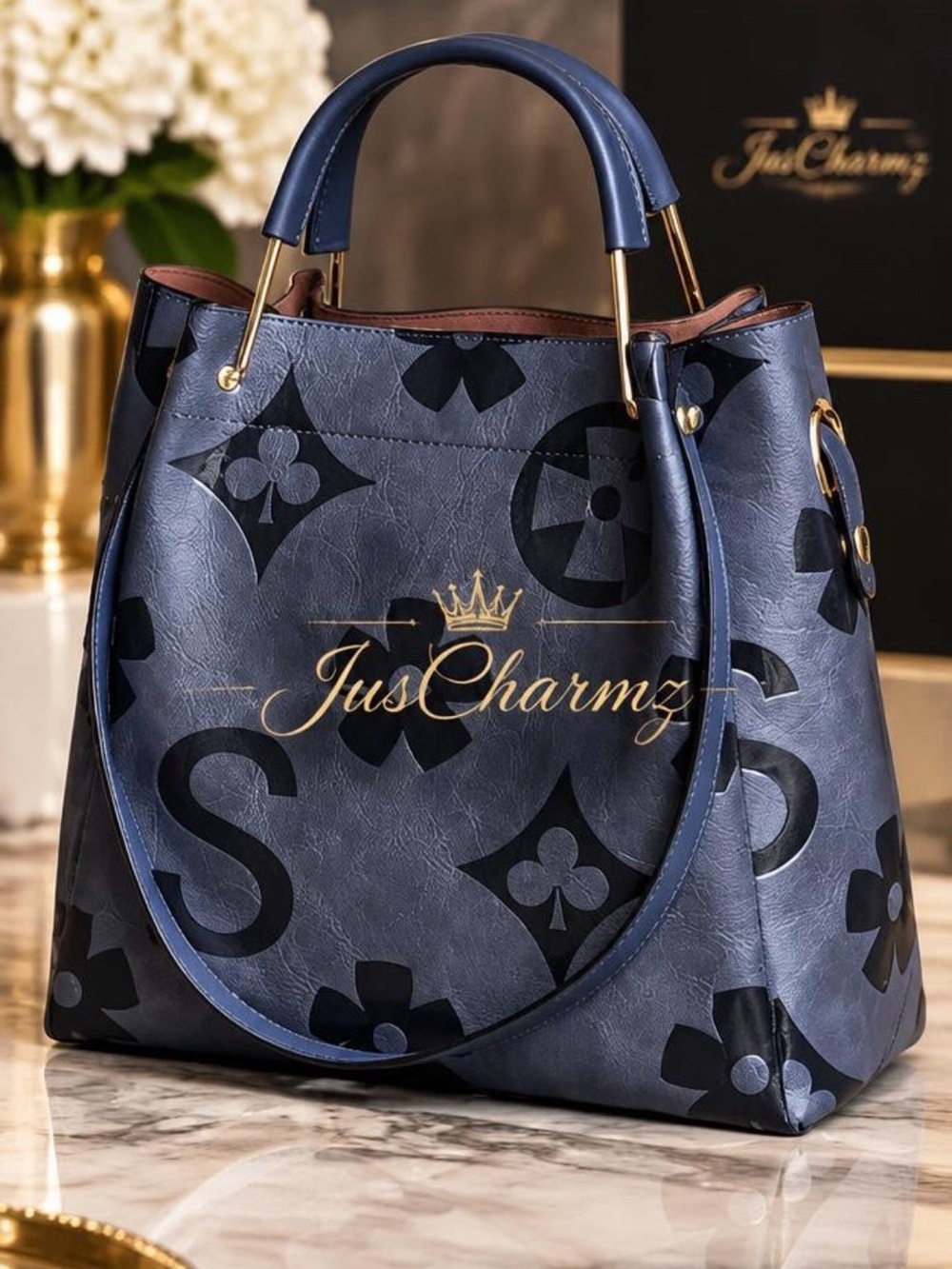 Embossed Floral Handbag Crossbody Tote Commuting Bag Set